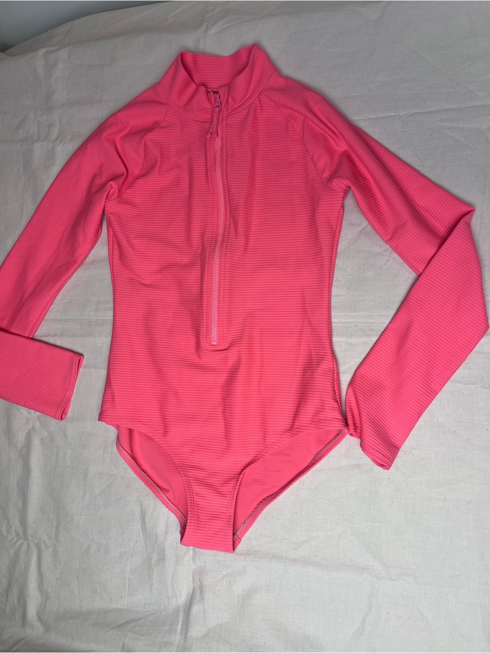 GAP Pink Long-Sleeve Ribbed Zip-Front One-Piece